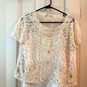 Zara Cream Lace Women Top Size S